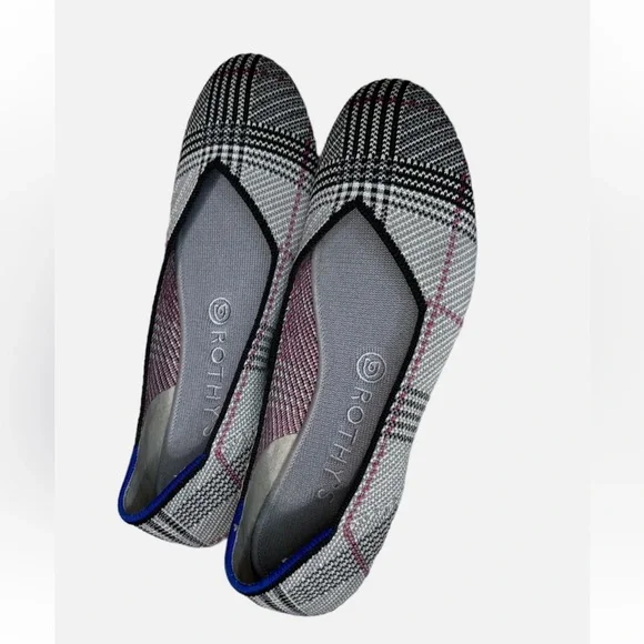 💖 Rothy’s NWOT The Flat Retired Round Toe Flats in Grey Glen Plaid Size 7 - Picture 2 of 9
